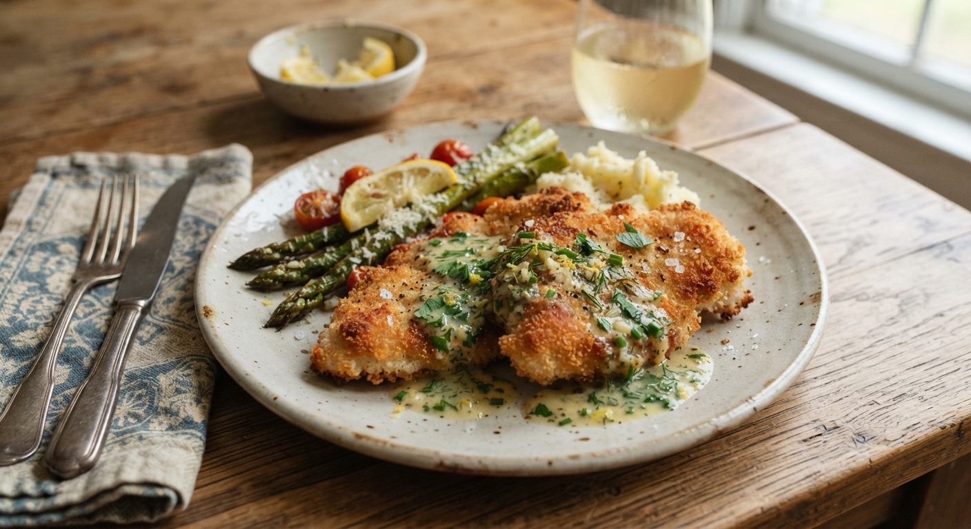 Breaded Chicken Cutlets with Lemon-Herb Sauce