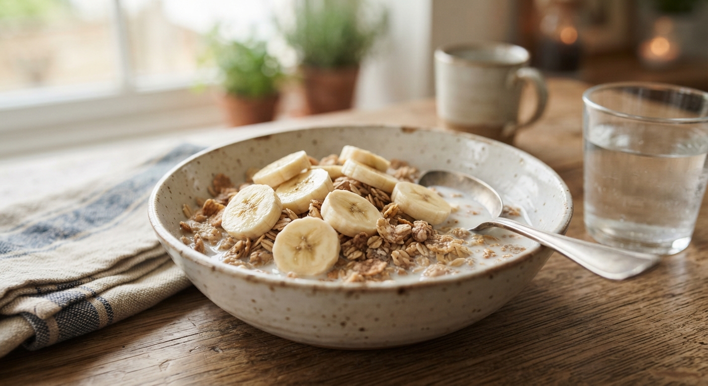Milk and Cereal with Banana Slices