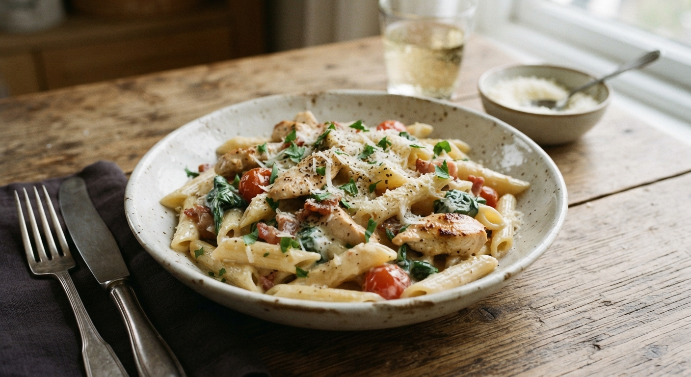 Creamy Chicken Pasta with Romano Cheese