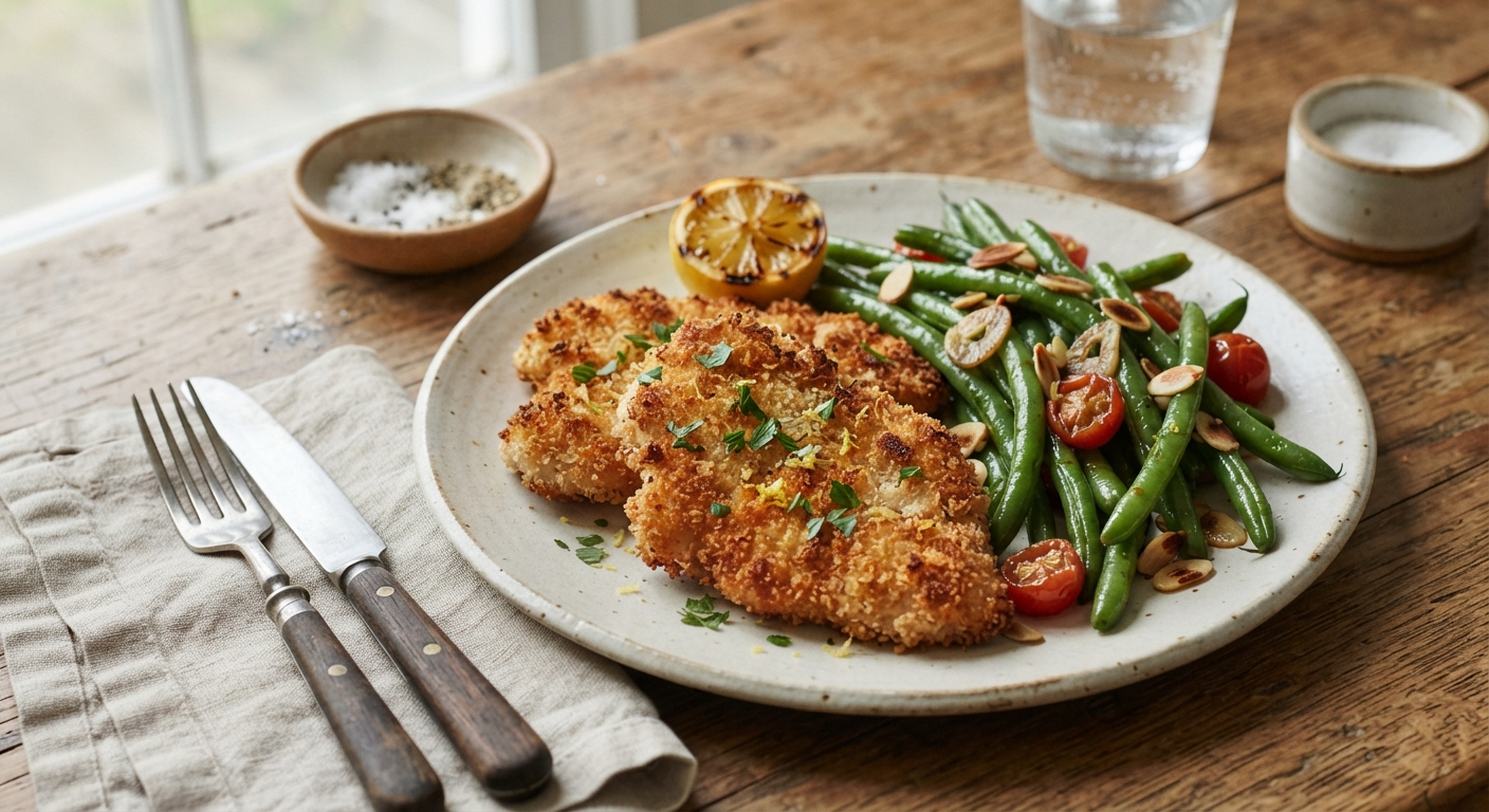 Breaded Chicken Cutlets with Green Beans