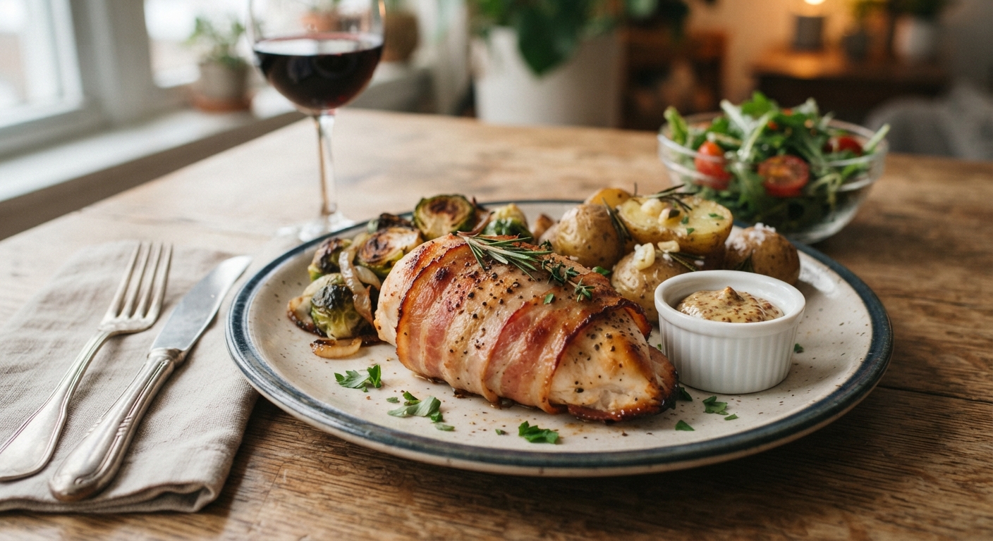 Bacon-Wrapped Chicken Breast with Simple Sides