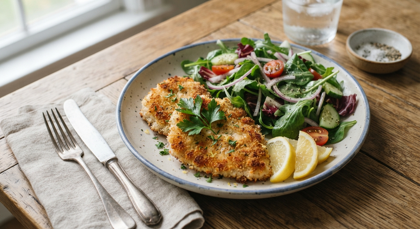 Breaded Chicken Cutlets with Simple Green Salad