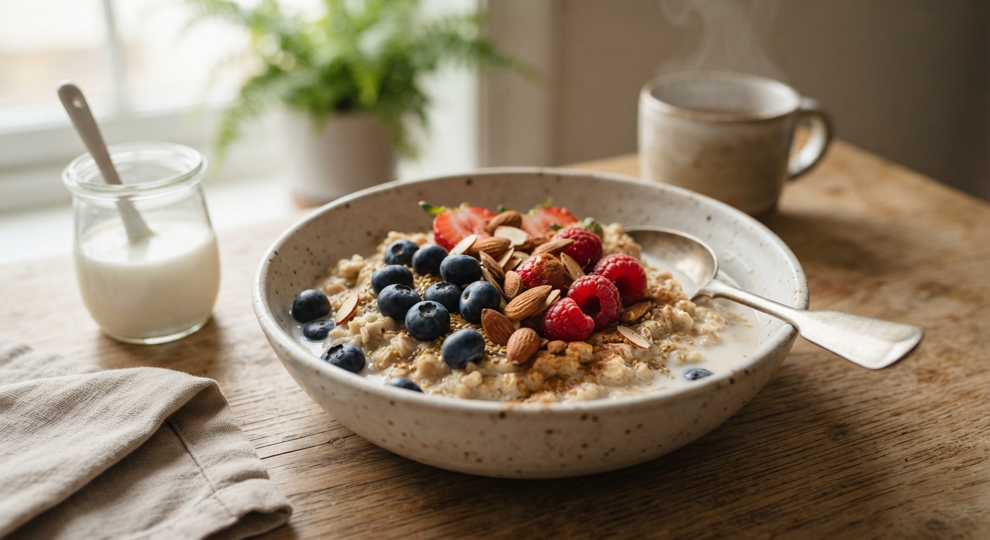 Quick Oatmeal with Milk and Fruit
