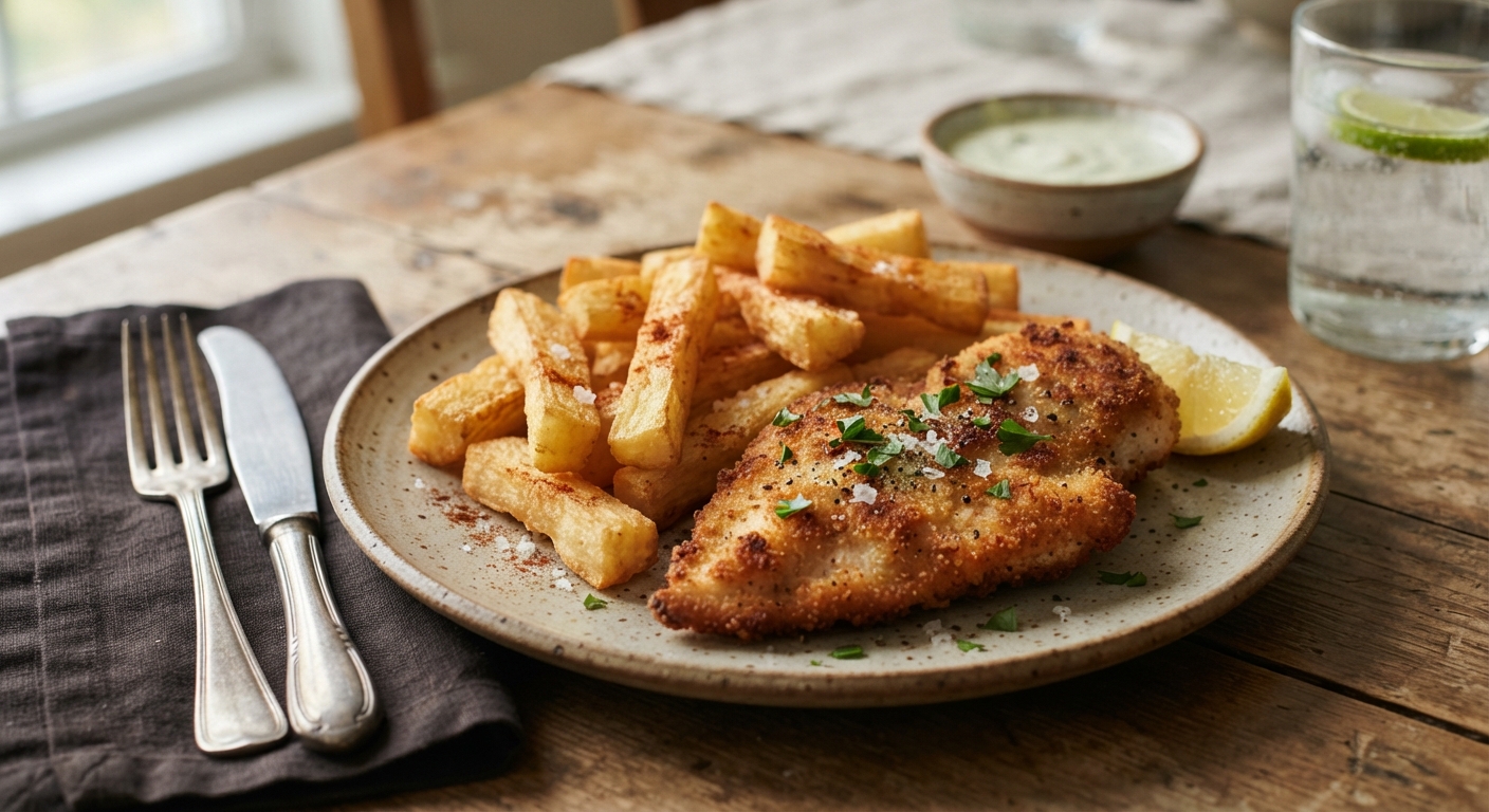 Crispy Breaded Chicken Breast with Yuca Fries