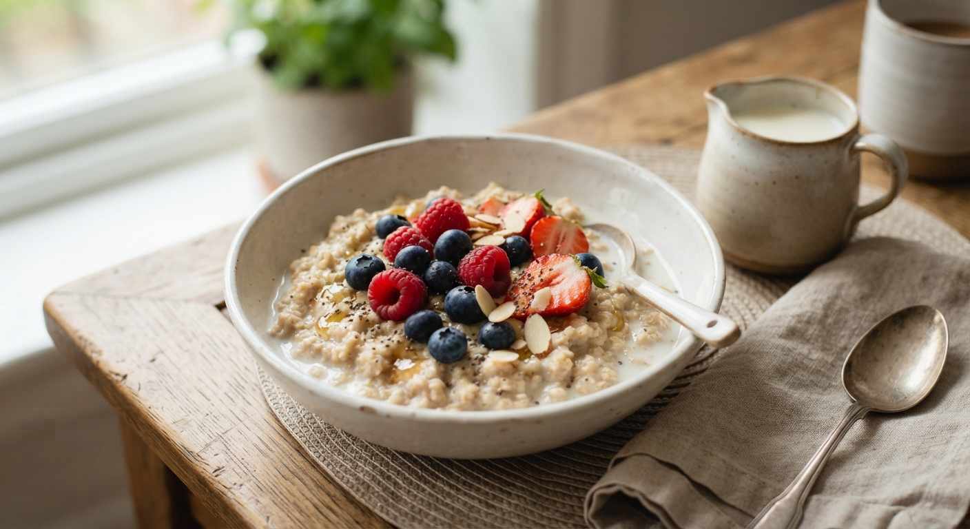 Creamy Oatmeal with Milk and Berries