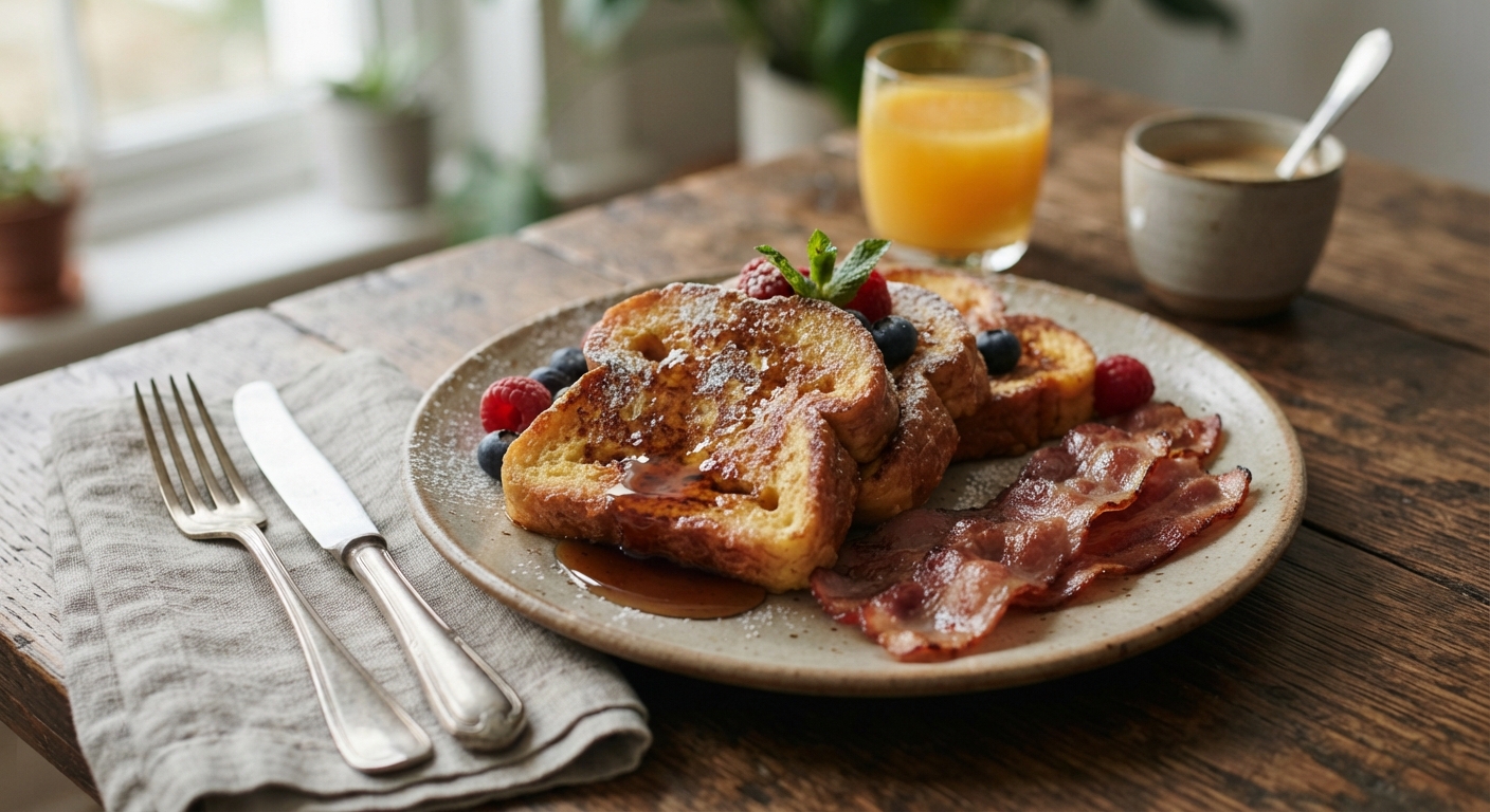 French Toast with Maple Syrup and Bacon