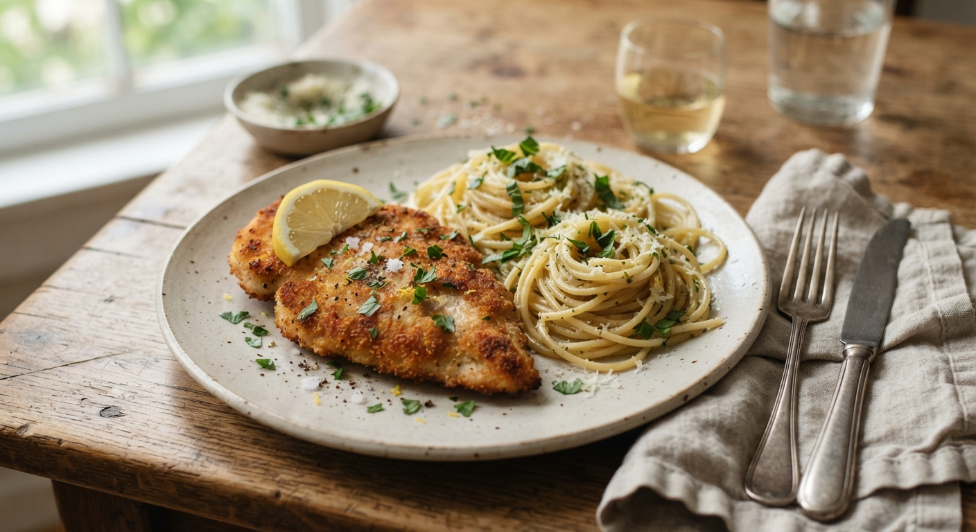 Chicken Breast Milanese with Lemon-Herb Pasta