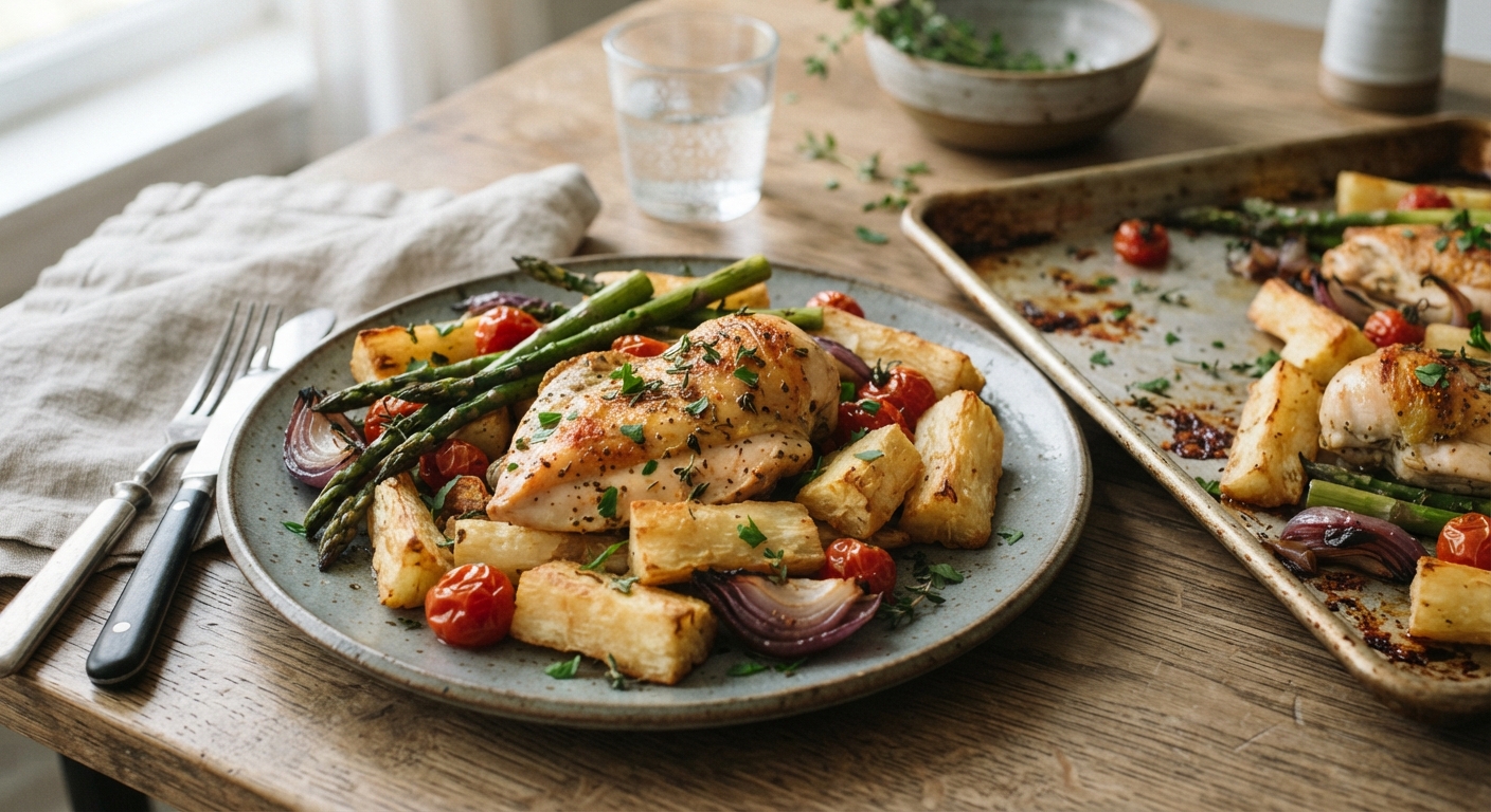Sheet Pan Chicken Breast and Frozen Yuca Roast