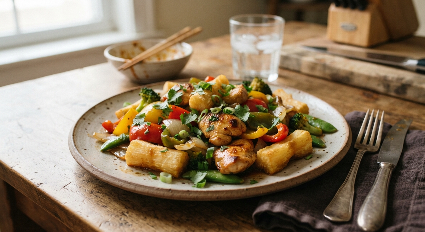 Chicken and Frozen Yuca Stir-fry