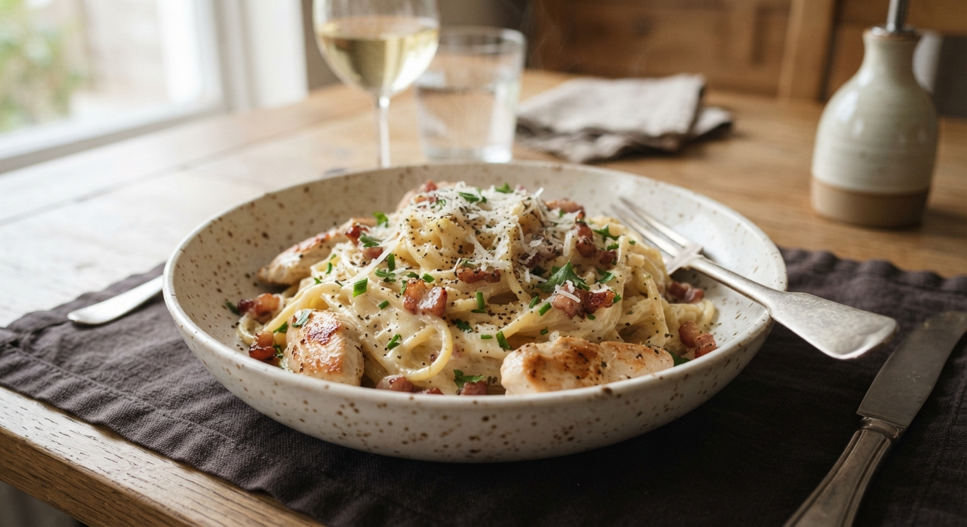 Chicken and Bacon Carbonara with a Hint of Cream